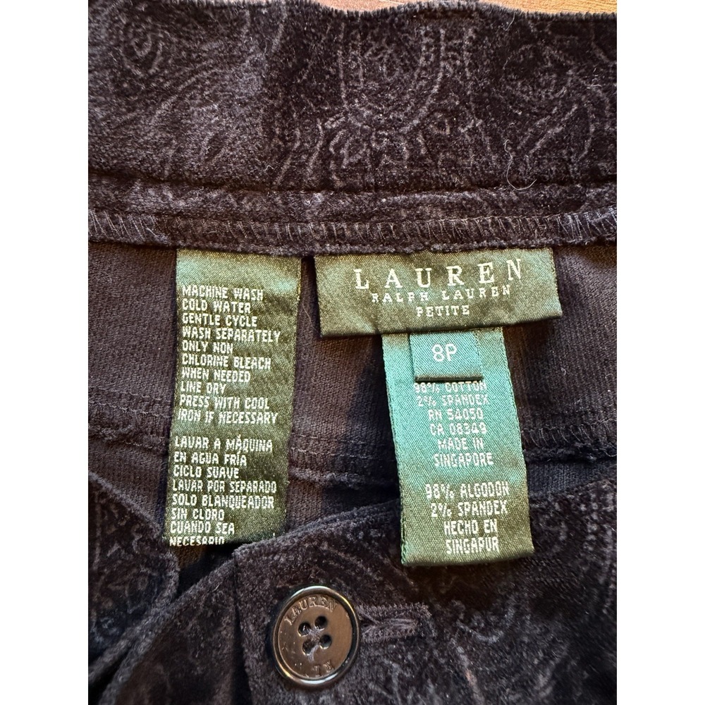 Lauren Ralph Lauren Velvet Paisley Pants Black Petite 8P Luxe Luxury Designer - Picture 6 of 9